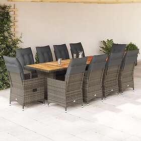 vidaXL Matgrupp för trädgården med dynor 11 delar grå konstrotting 3277239