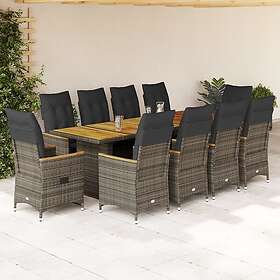 vidaXL Matgrupp för trädgården med dynor 11 delar grå konstrotting 3277254