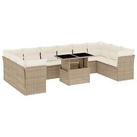 vidaXL Loungegrupp för trädgården m. dynor 11 delar beige konstrotting 3266858