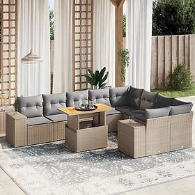 vidaXL Soffgrupp för trädgård med dynor 10 delar beige konstrotting 3272795