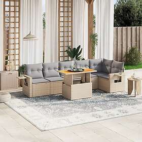 vidaXL Matgrupp för trädgården med dynor 7 delar beige konstrotting 3271766