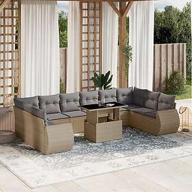 vidaXL Loungegrupp för trädgården m. dynor 11 delar beige konstrotting 3268779