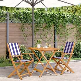 vidaXL Caféset 3 delar blå och vit tyg massivt trä 3281885