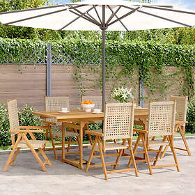 vidaXL Matgrupp för trädgården 7 delar beige konstrotting/massivt trä 3281732
