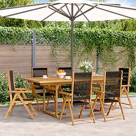 vidaXL Matgrupp för trädgården 7delar svart polypropen och massivt trä 3281733