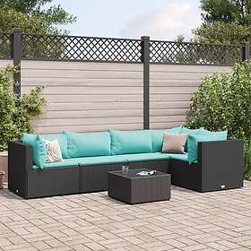 vidaXL Loungegrupp med dynor 6 delar svart konstrotting 3308100