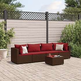 vidaXL Loungegrupp med dynor 5 delar brun konstrotting 3308013