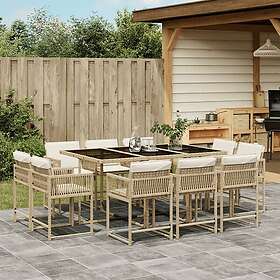 vidaXL Matgrupp för trädgården med dynor 11 delar beige konstrotting 3211570