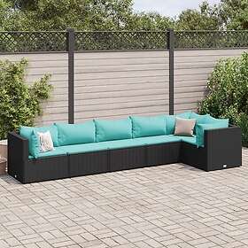 vidaXL Loungegrupp med dynor 6 delar svart konstrotting 3308108