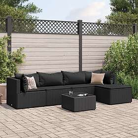 vidaXL Loungegrupp med dynor 6 delar svart konstrotting 3308067
