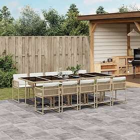 vidaXL Matgrupp för trädgården med dynor 11 delar beige konstrotting 3211474