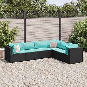 vidaXL Loungegrupp med dynor 6 delar svart konstrotting 3308140