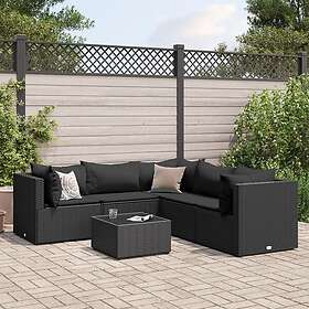 vidaXL Loungegrupp med dynor 6 delar svart konstrotting 3308131