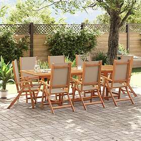 vidaXL Matgrupp för trädgården 9 delar massivt akaciaträ och textilen 3279321