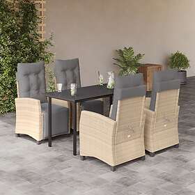 vidaXL Matgrupp för trädgården med dynor 5 delar mixbeige konstrotting 3213025