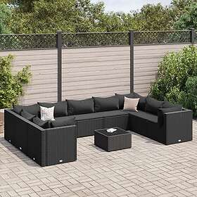 vidaXL Loungegrupp 10 delar med svarta dynor konstrotting 3308275
