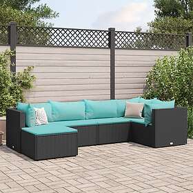 vidaXL Loungegrupp med dynor 6 delar svart konstrotting 3308212