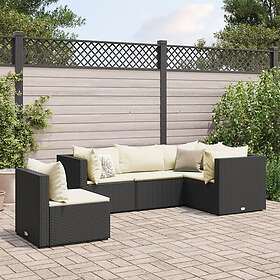 vidaXL Loungegrupp med dynor 5 delar konstrotting svart 3308152