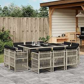 vidaXL Matgrupp för trädgården med dynor 11 delar ljusgrå konstrotting 3211031