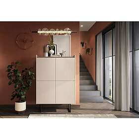 Bobochic Buffet haut 4 portes 98 cm LOUNA beige et effet bois avec tasseaux et LED