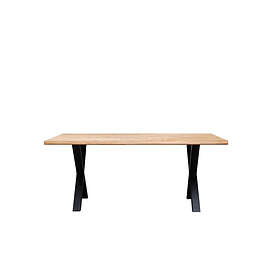 Bobochic Table à manger pieds croix extensible AWANI Chêne massif et métal 180 + 2 allonges de 40 cm