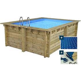 Habitat et Jardin Piscine bois rectangle Caimans 4,10 x 3,00 1,24 m Bâche à bulles 180 µ hiver 280g/m²