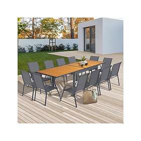 IDMarket Salon de jardin POLY extensible table 135-270 CM et 12 chaises bois et gris foncé