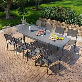 Avril Paris Table de jardin extensible en aluminium 270cm 8 fauteuils empilables textilène anthracite milo 8 Anthracite