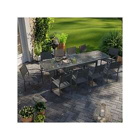 Avril Paris Table de jardin extensible aluminium 270cm 10 fauteuils empilables textilène anthracite lio 10 Noir