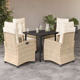 vidaXL Matgrupp för trädgården med dynor 5 delar beige konstrotting 3213010