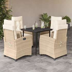 vidaXL Matgrupp för trädgården med dynor 5 delar beige konstrotting 3213003