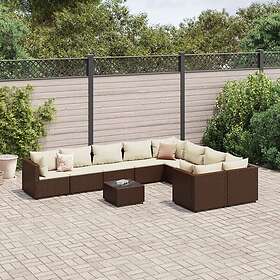 vidaXL Loungegrupp 10 delar med brun dynor konstrotting 3308321
