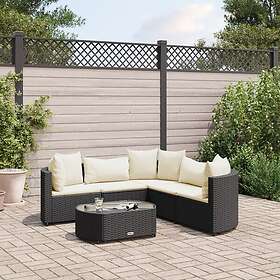 vidaXL Loungegrupp med dynor 6 delar svart konstrotting 3308392