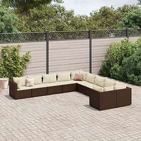 vidaXL Loungegrupp 10 delar med brun dynor konstrotting 3308345