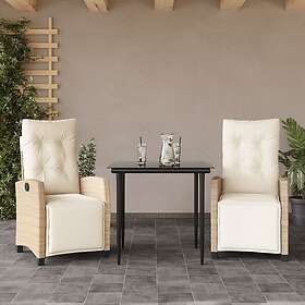 vidaXL Matgrupp för trädgården 3 delar med dynor beige konstrotting 3213002
