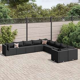vidaXL Loungegrupp 10 delar med svarta dynor konstrotting 3308347
