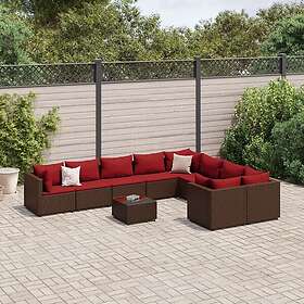 vidaXL Loungegrupp 10 delar med brun dynor konstrotting 3308325