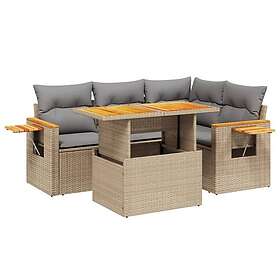 vidaXL Soffgrupp för trädgården med dynor 5 delar beige konstrotting 3271738