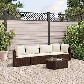 vidaXL Loungegrupp för trädgården med dynor 5 delar brun konstrotting 3308369