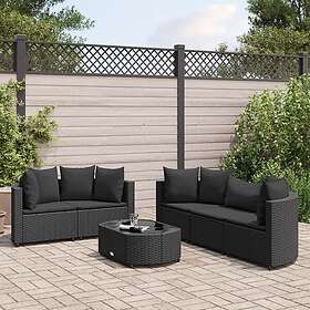 vidaXL Loungegrupp med dynor 6 delar svart konstrotting 3308419