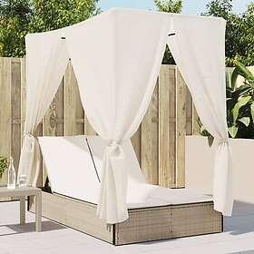 vidaXL Bain de soleil double avec toit et coussins rotin beige