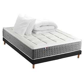 Ensemble Matelas Ressort 7 zones H.30cm Sommier couette oreillers Fabriqué en France MAX Dimensions 160 x 200 cm, Sommier Noir
