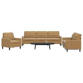 vidaXL Soffgrupp med dynor 3 delar brun sammet 3278438