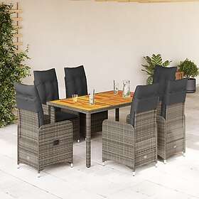 vidaXL Caféset med dynor 7 delar konstrotting grå 3277024