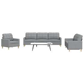 vidaXL Soffgrupp 3 delar ljusgrå tyg 3278287