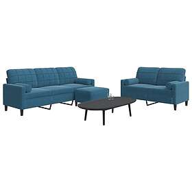 vidaXL Soffgrupp med dynor och bolster 3 delar blå sammet 3278430