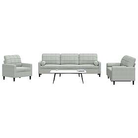 vidaXL Soffgrupp med dynor och bolster 3 delar ljusgrå sammet 3278451