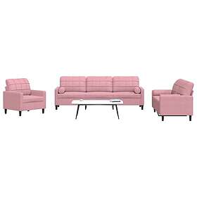 vidaXL Soffgrupp med dynor och bolster 3 delar rosa sammet 3278454