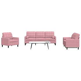 vidaXL Soffgrupp med dynor och bolster 3 delar rosa sammet 3278374