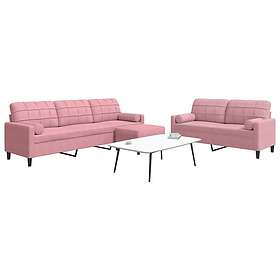 vidaXL Soffgrupp med dynor och bolster 3 delar rosa sammet 3278504